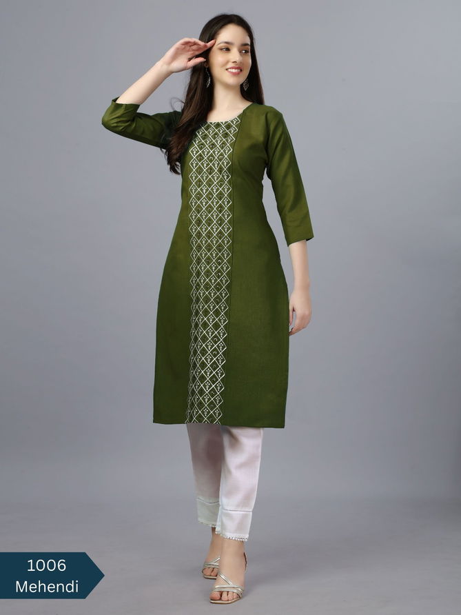 Aradhna 1006 Cotton Magic Slub Embroidery Kurtis Wholesale Market